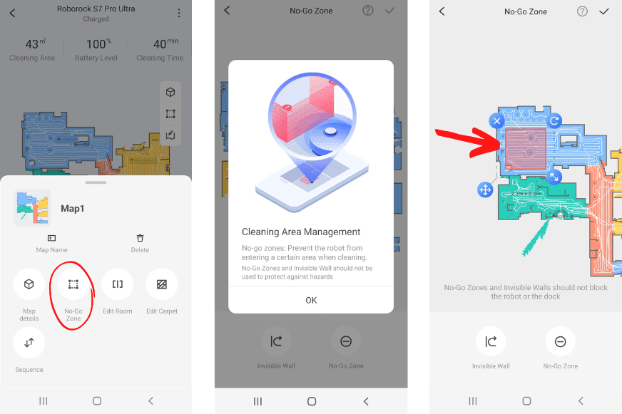 Настройка зон исключения всасывания и зон исключения протирания в приложении Roborock S7 Pro Ultra App